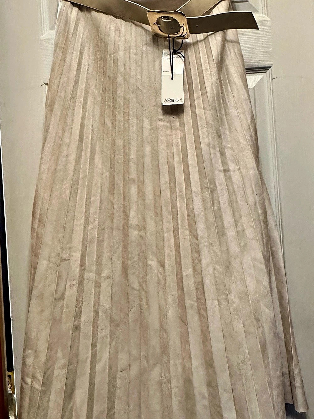 Zara Pleated Maxi Skirt in Beige Large NWT